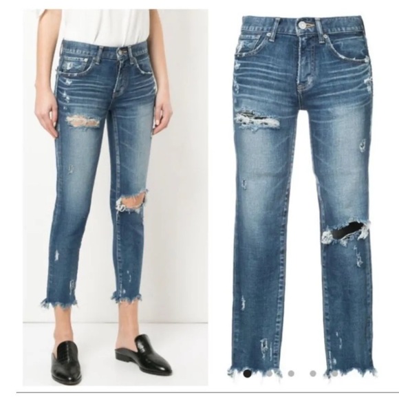 Moussy Vintage Distressed Cropped Frayed Ankle Skinny Jeans 25 - Picture 2 of 10